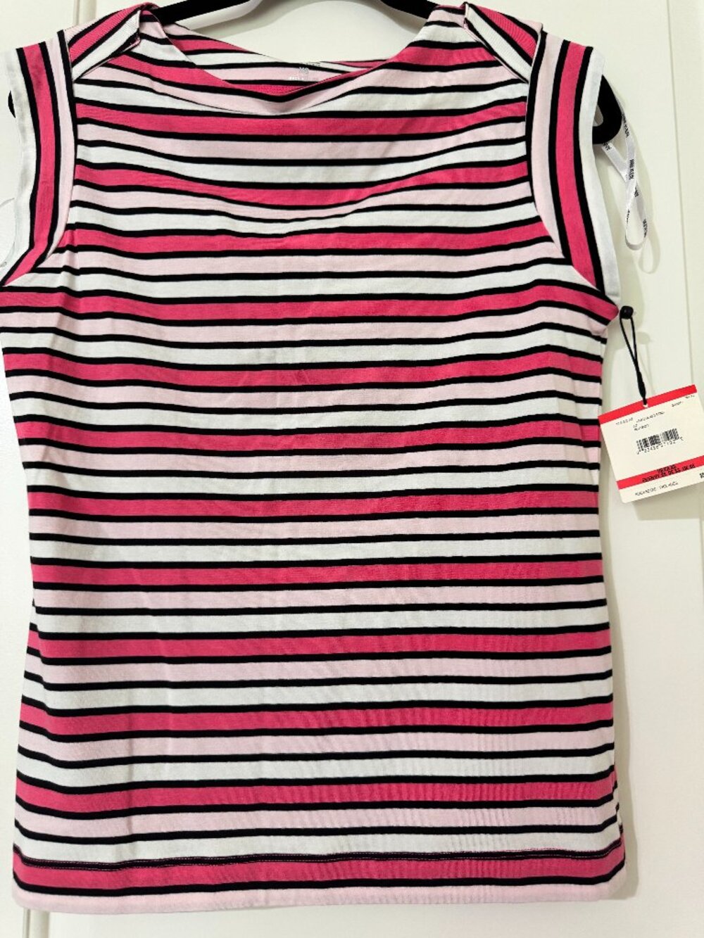 Anne Klein Striped Sleeveless Boatneck Top XS Pink